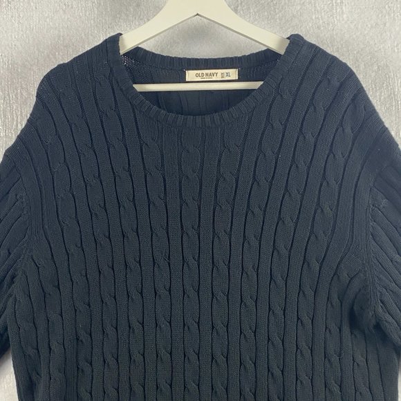 Old Navy Sweater Mens XL Cotton Black Cable Knit‎ Crew Neck Long Sleeve Pullover - Picture 6 of 14
